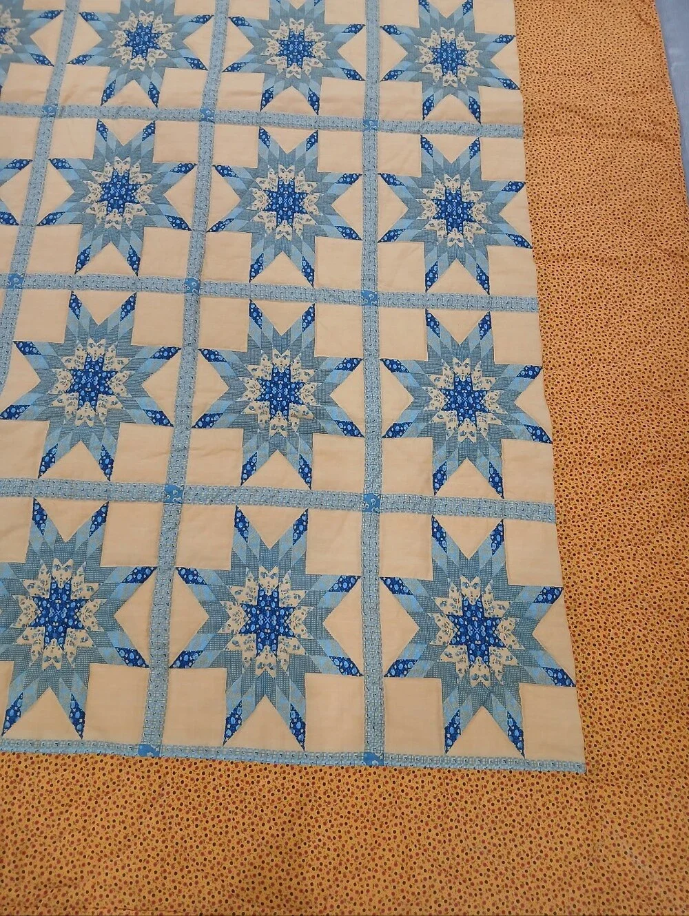 Handmade Star Patchwork Quilt in Yellow and Blue